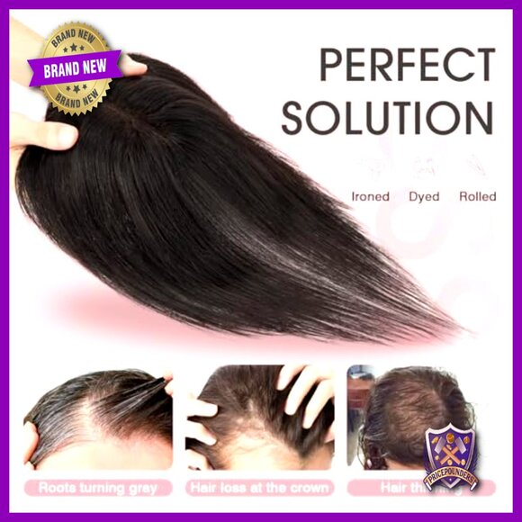 Human Hair Topper Clip In 11 Inch Lace Base Bangs Daily Wear Lightweight - Picture 4 of 6